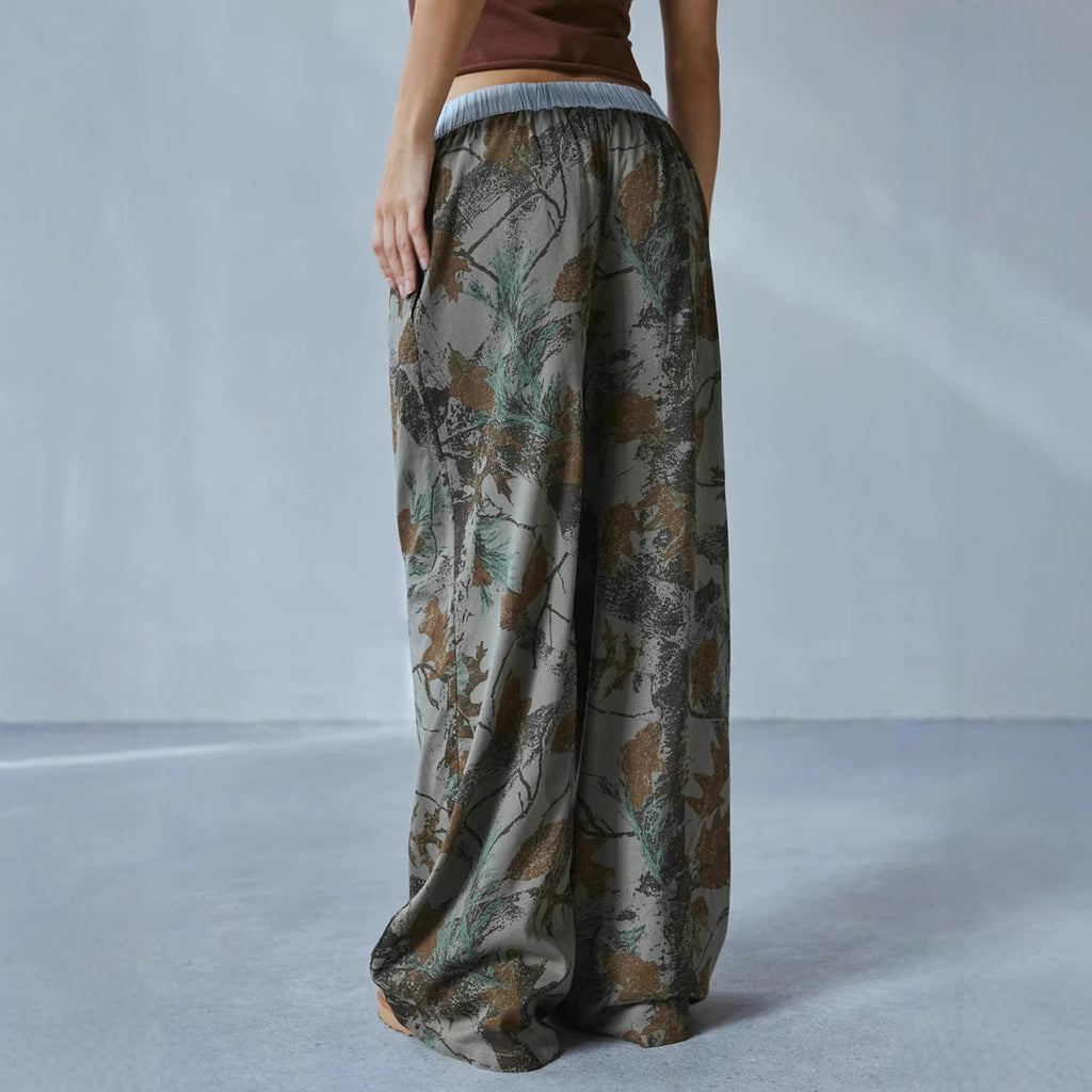 Printed Wide-Leg Mid-Waist Trousers