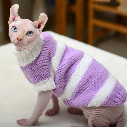 Handmade Wool Pet Sweater – Warm & Stylish Striped Dog & Cat Sweater for Winter