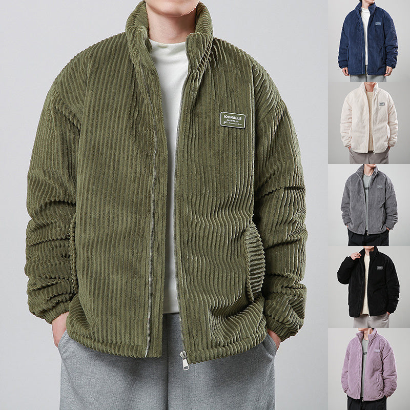 Men’s Corduroy Cardigan Coat – Korean Style Casual Outerwear Jacket | Soft Polyester Fiber, Comfortable Fit & Straight Hem Design