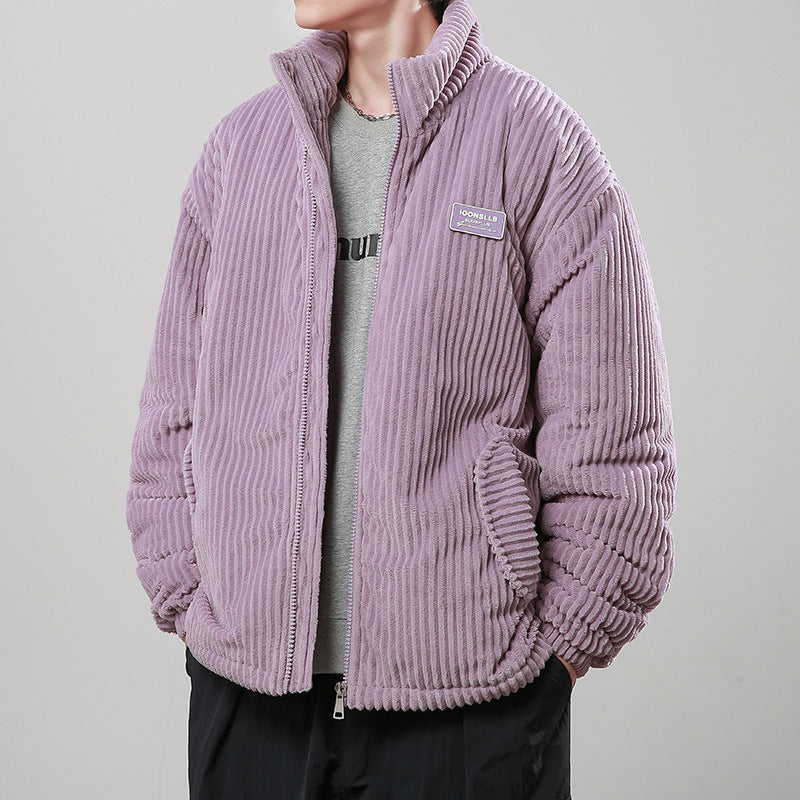 Men’s Corduroy Cardigan Coat – Korean Style Casual Outerwear Jacket | Soft Polyester Fiber, Comfortable Fit & Straight Hem Design