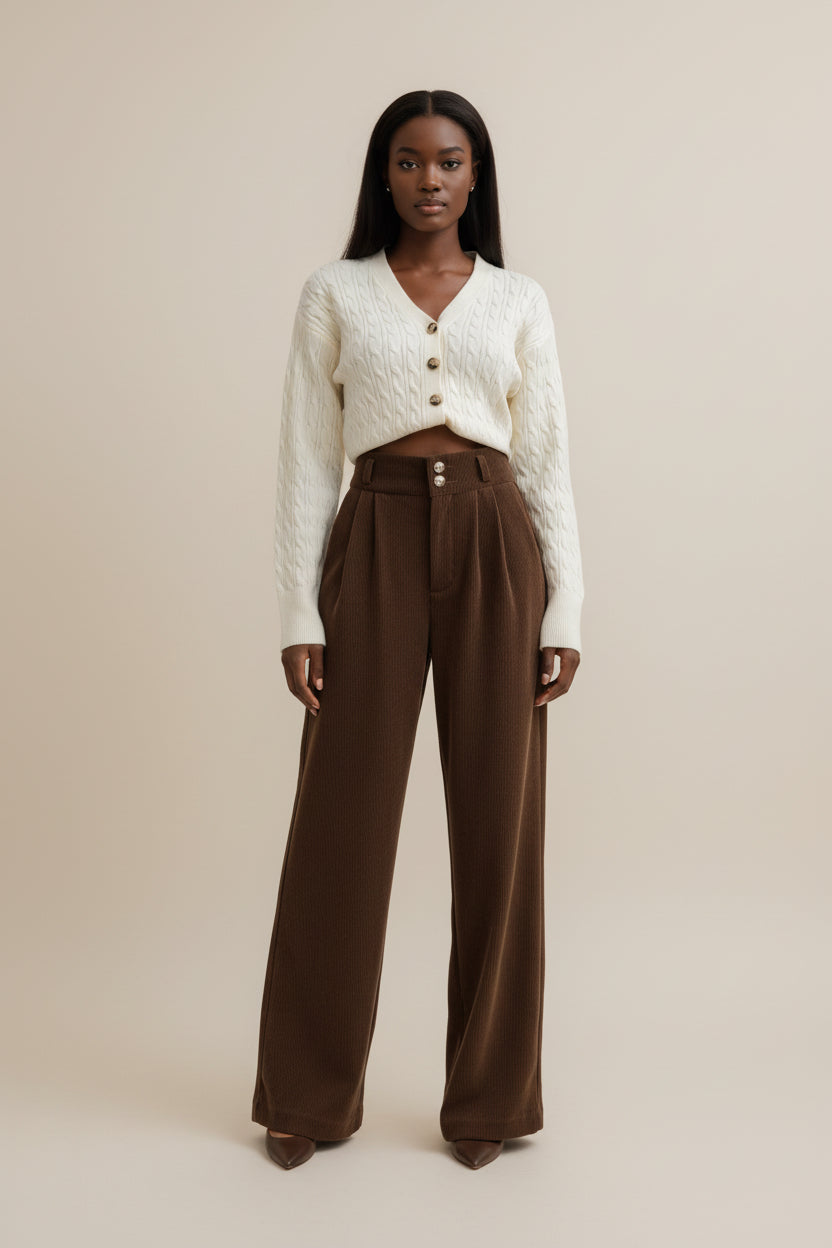 High-waisted, Draping Wide-leg Pants For Women