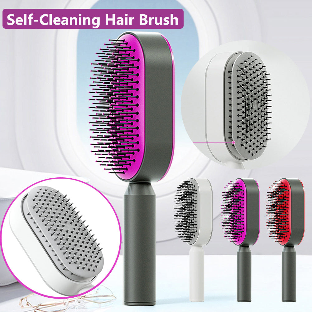 Self-Cleaning Scalp Massage Hair Brush – 3D Air Cushion Anti-Static Detangling Comb for All Hair Types | Pain-Free, No-Pull Hair Brush for Healthy Hair Growth & Frizz-Free Styling