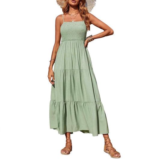 Women's High Waist Cotton Sleeveless Dress – Summer Casual Style in 6 Colors