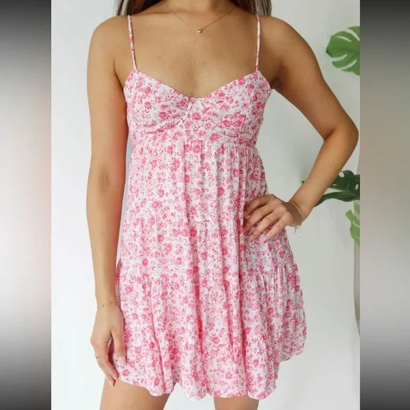 Women’s High Waist Sleeveless Pullover Dress – Pink & Dark Red Summer Casual Dress
