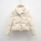Petite White Duck Down Jacket Short Floral Women