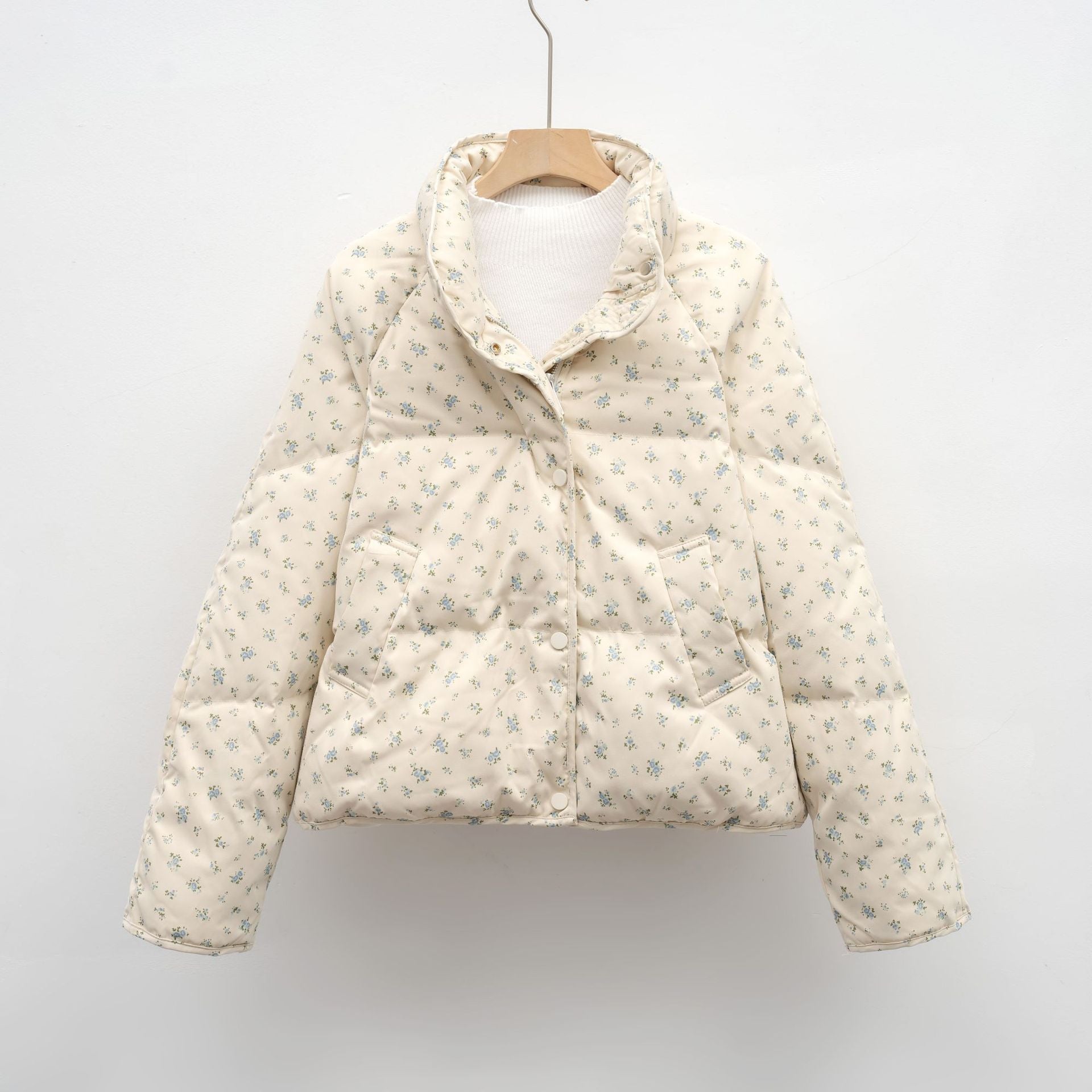 Petite White Duck Down Jacket Short Floral Women