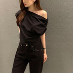 Women’s Solid Color Socialite Pullover Top – Chic Polyester Blend Blouse