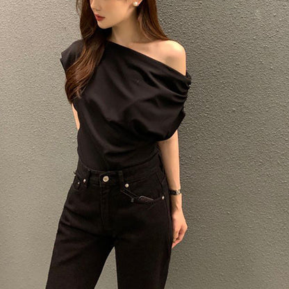 Women’s Solid Color Socialite Pullover Top – Chic Polyester Blend Blouse