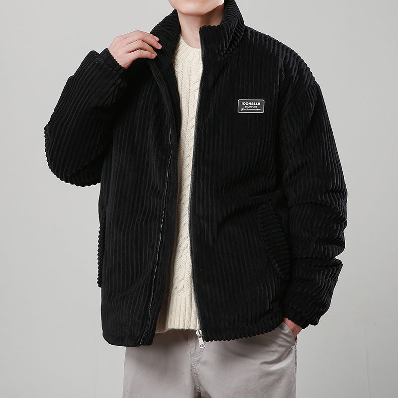 Men’s Corduroy Cardigan Coat – Korean Style Casual Outerwear Jacket | Soft Polyester Fiber, Comfortable Fit & Straight Hem Design