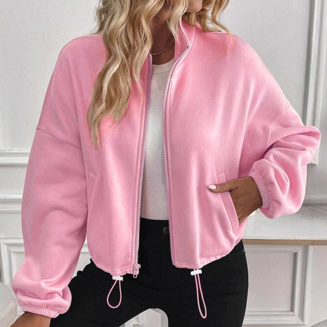 Women’s Plus Size Pink Cardigan – Long Sleeve Polyester Knit Sweater for Everyday Casual Wear