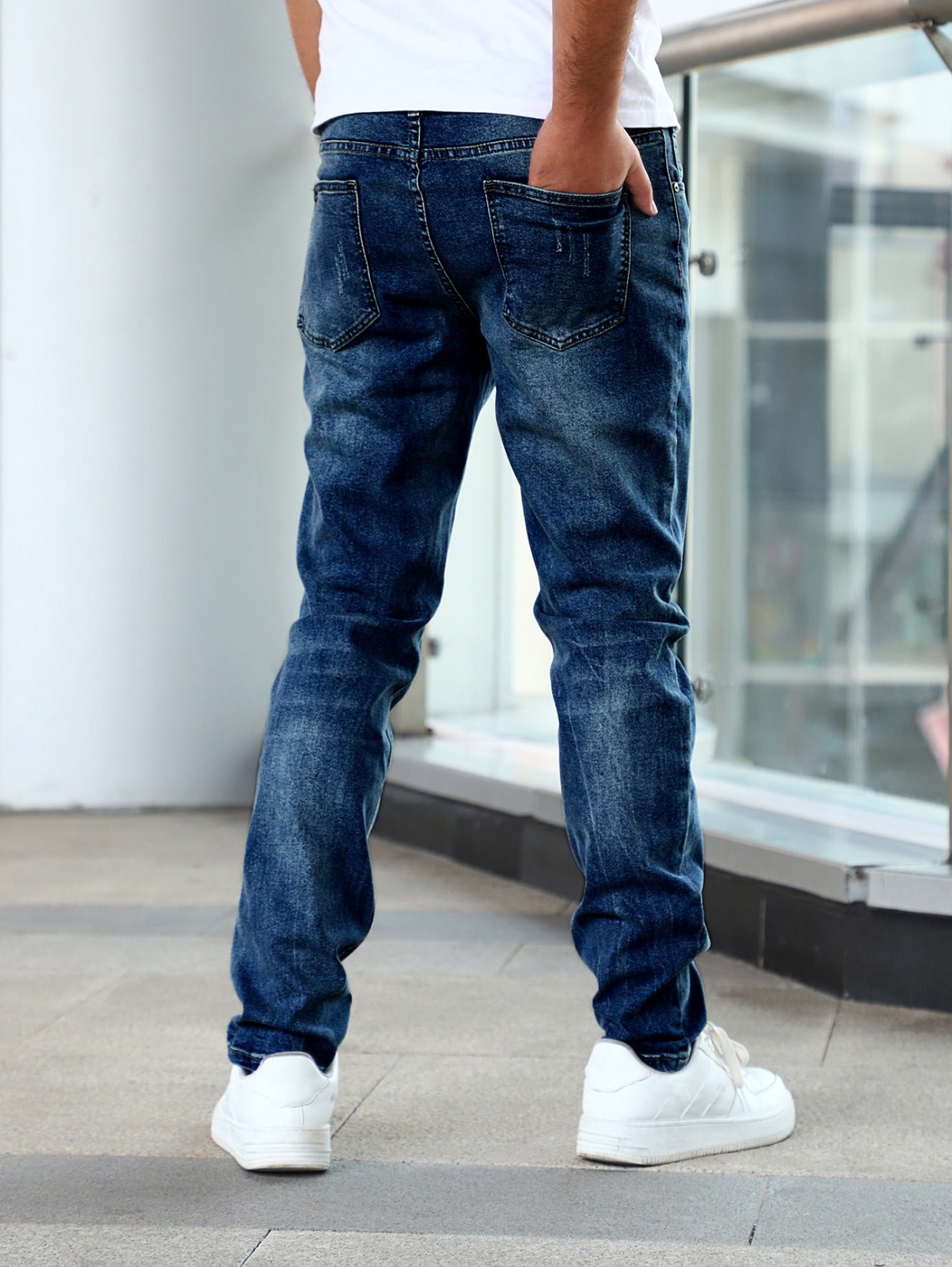 Mid-Waist Slim Straight Denim Jeans