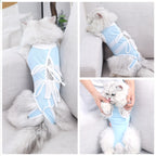 Breathable Cable Tie Surgical Gown for Pets – Casual Polyester Pet Clothes in Blue & White