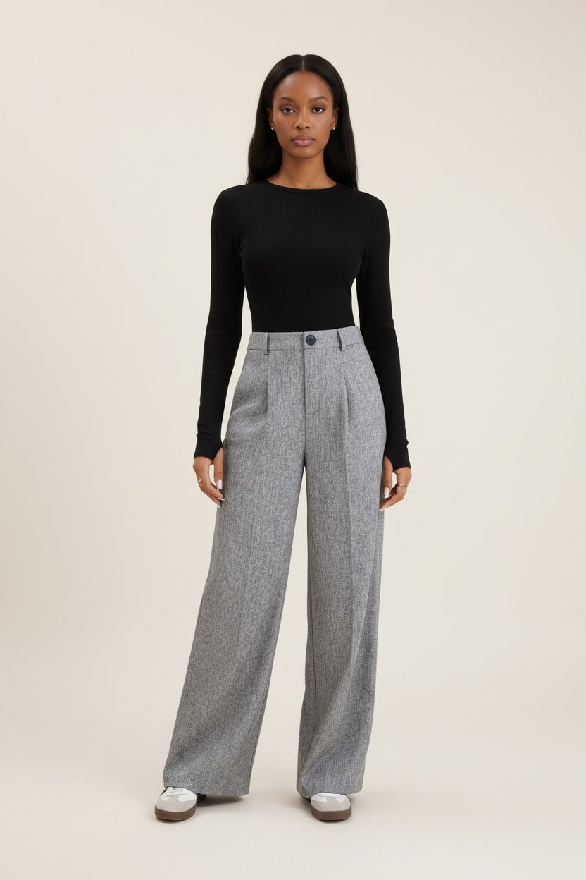 Womens New Style Fashionable Commuter Casual Elegant Gray High-Waist Straight-Leg Pants