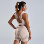 Women’s Fashion Nylon Bra & Shorts Set – Solid Color Seamless Loungewear