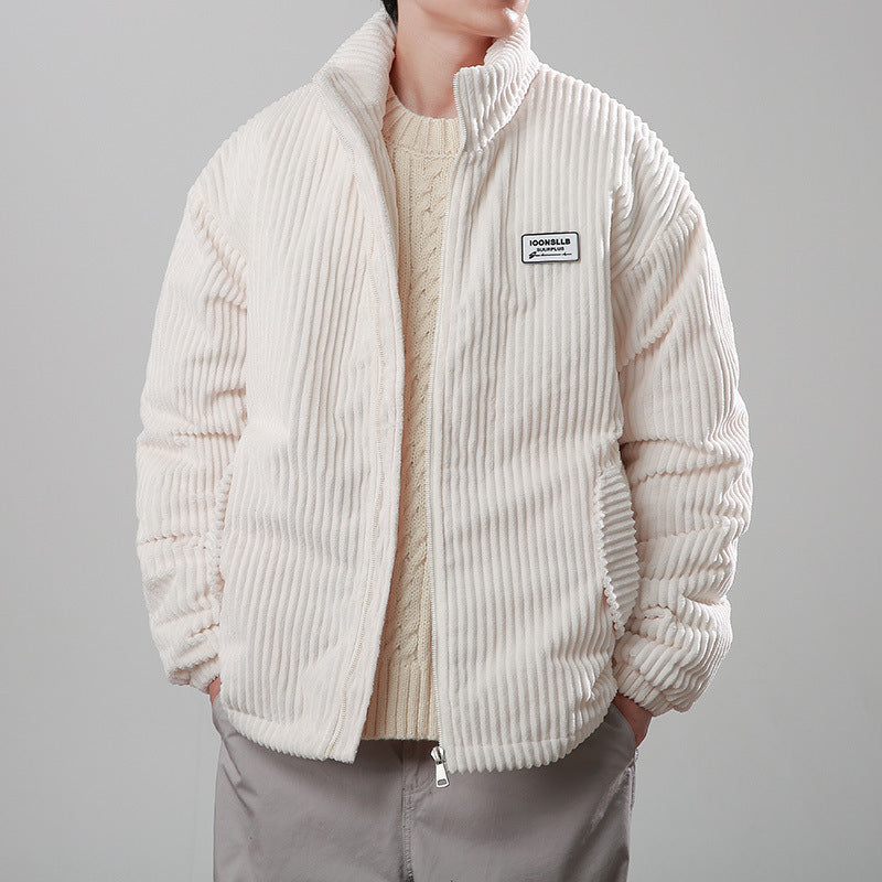 Men’s Corduroy Cardigan Coat – Korean Style Casual Outerwear Jacket | Soft Polyester Fiber, Comfortable Fit & Straight Hem Design