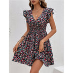Women's Short Sleeve Mid-Waist Dress – Lightweight Summer Style in Printed Colors