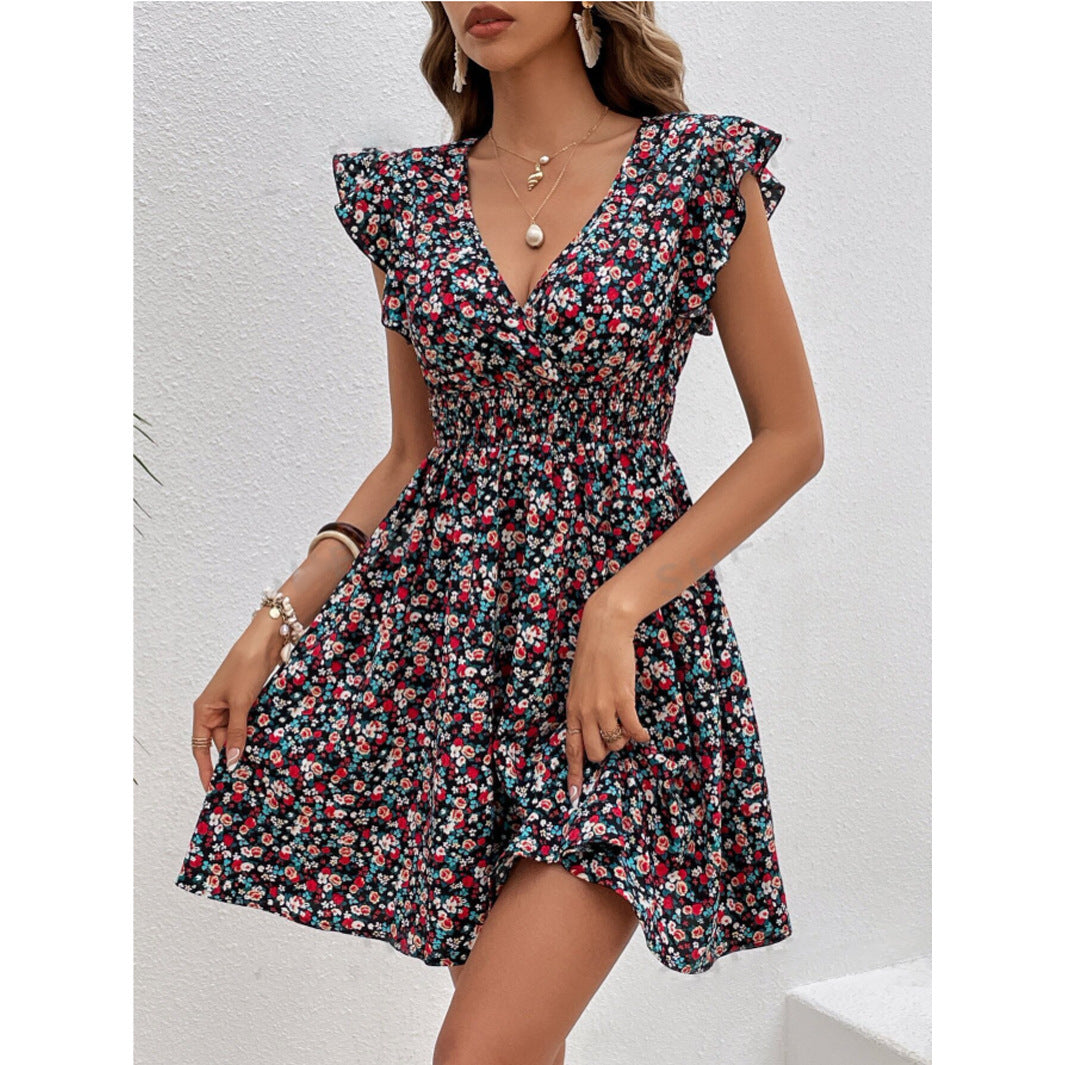 Women's Short Sleeve Mid-Waist Dress – Lightweight Summer Style in Printed Colors