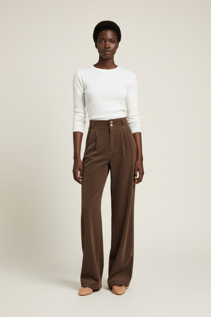 High-waisted, Draping Wide-leg Pants For Women