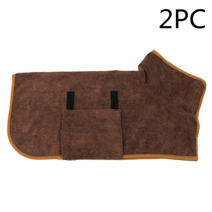 Super Absorbent Dog Bathrobe Towel – Fast Drying Microfiber Pet Drying Coat with Adjustable Neck & Chest Straps – Moisture-Wicking & Soft Dog Towel Robe