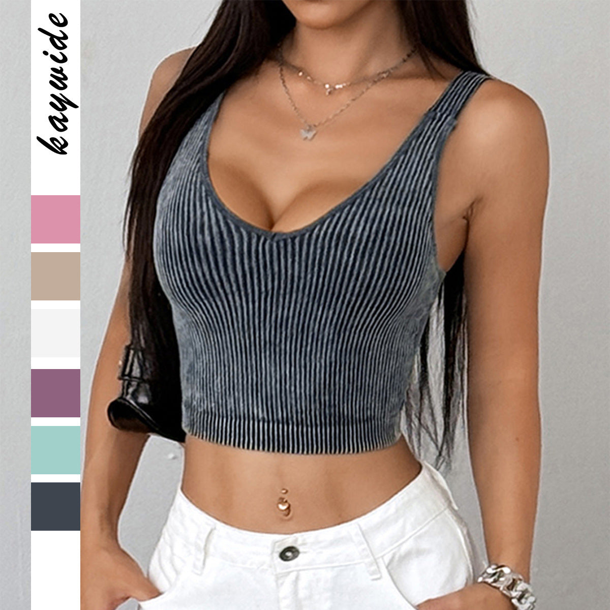 Women’s Sexy Knitted Sling Crop Top – Solid Color Ultra Short Camisole