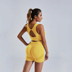 Women’s Fashion Nylon Bra & Shorts Set – Solid Color Seamless Loungewear
