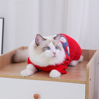 Stylish Red Jacquard Sweater for Cat - Soft Acrylic Knit, Comfortable & Trendy