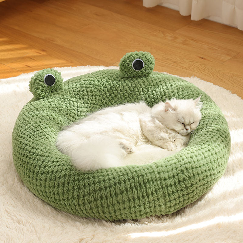 Cute Cartoon Frog Shape Pet Bed for Dogs and Cats - Soft Plush Cozy Sofa with Non-Slip Bottom