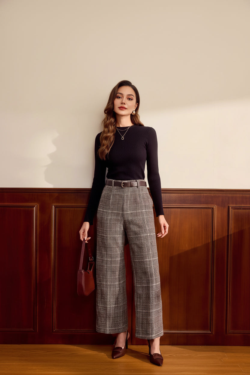 Wool Plaid Pants Womens New Autumnwinter Style For Petite Figures