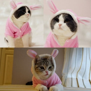 Warm Fleece Cat Hoodie – Cute Rabbit Costume for Cats & Small Dogs | Winter Pet Jacket
