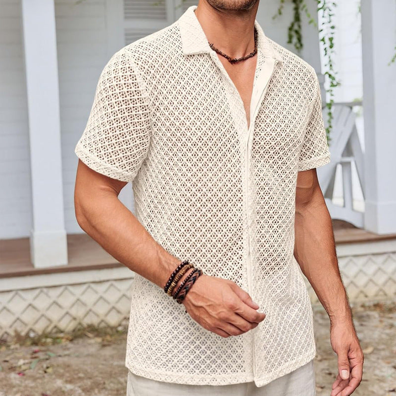 Men’s Short Sleeve Cotton-Blend Cardigan – Lightweight Casual Shirt for Summer & Everyday Wear