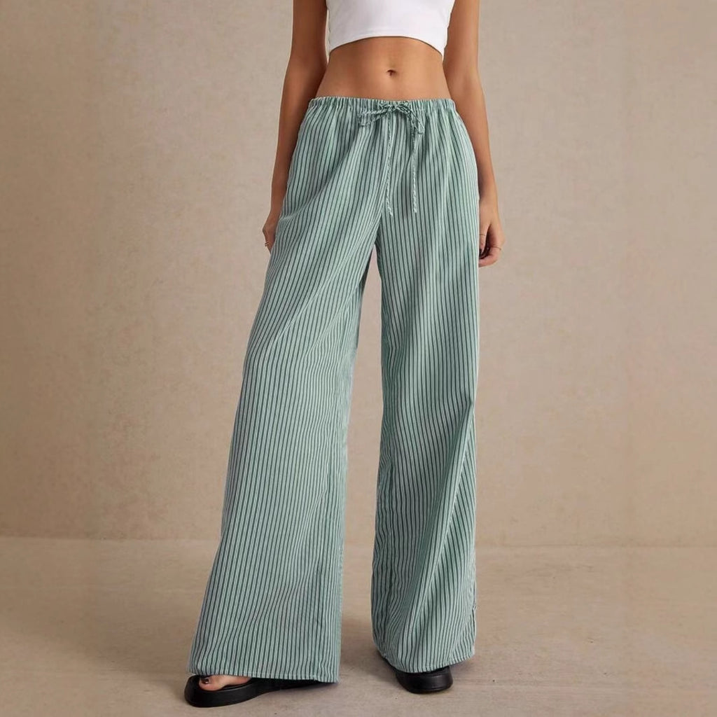 Elastic-Waist Lace-Up Straight-Leg Trousers