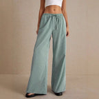 Elastic-Waist Lace-Up Straight-Leg Trousers