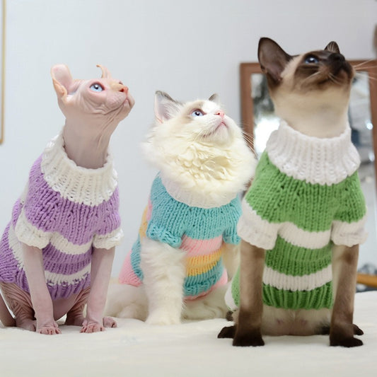 Handmade Wool Pet Sweater – Warm & Stylish Striped Dog & Cat Sweater for Winter