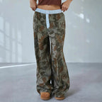Printed Wide-Leg Mid-Waist Trousers