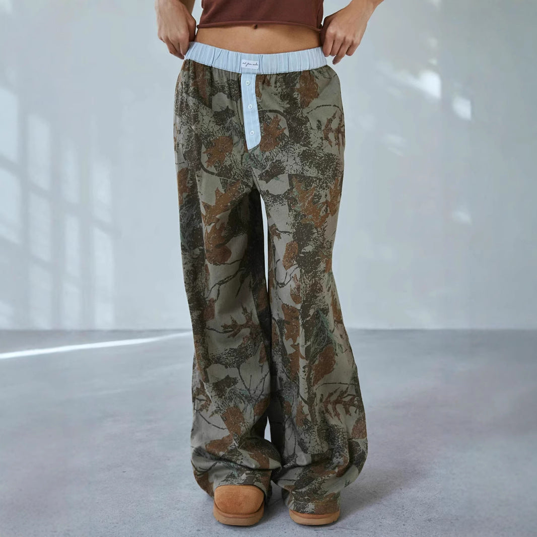 Printed Wide-Leg Mid-Waist Trousers