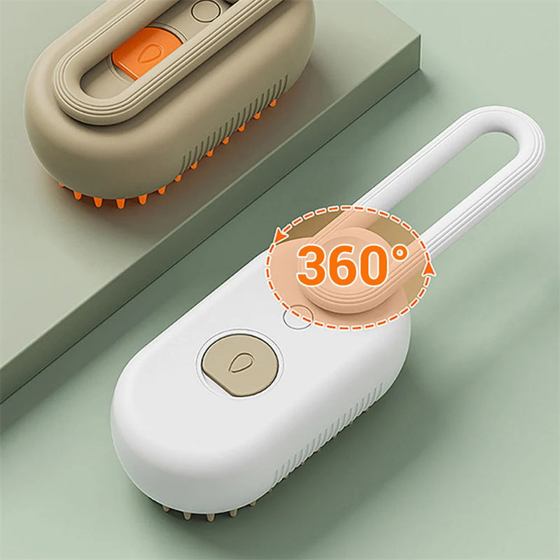 Steam Pet Grooming Brush with Spray Function – Anti-Static & Deodorizing Cat & Dog Hair Brush for Shedding, Knot Removal, and Massage – USB Rechargeable & 360° Rotating Handle