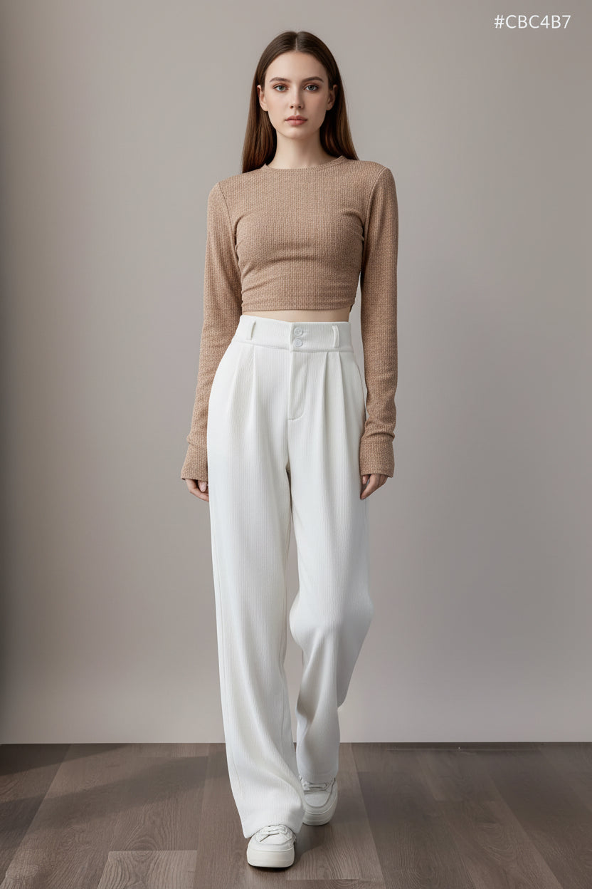 High-waisted, Draping Wide-leg Pants For Women