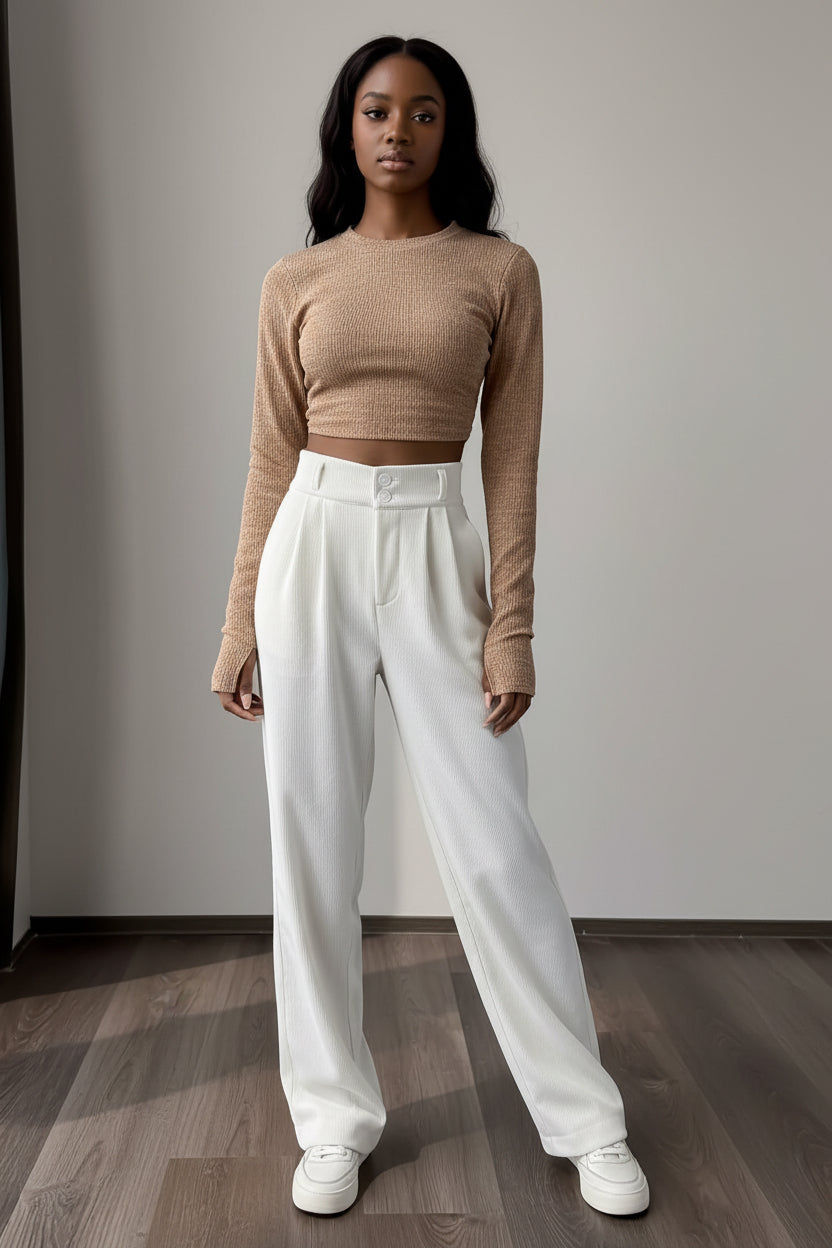 High-waisted, Draping Wide-leg Pants For Women