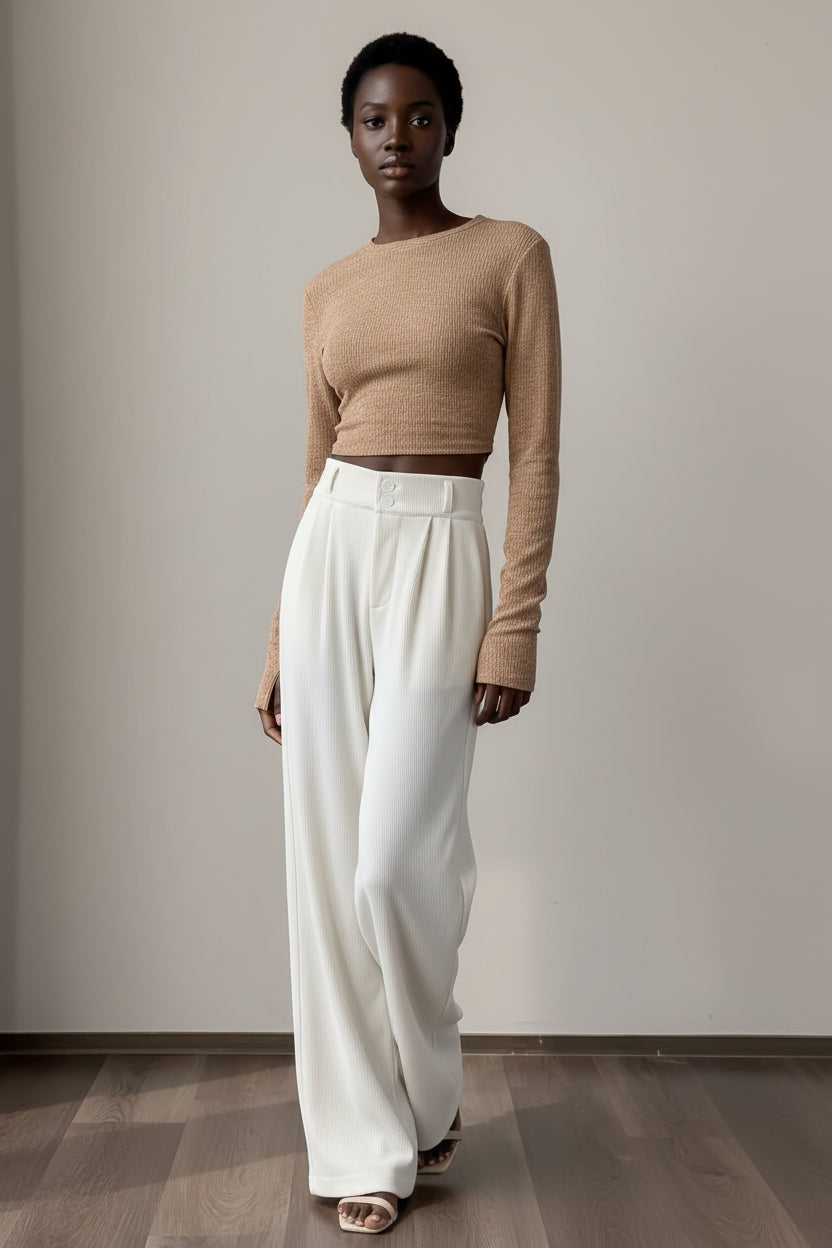 High-waisted, Draping Wide-leg Pants For Women