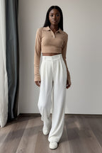 High-waisted, Draping Wide-leg Pants For Women