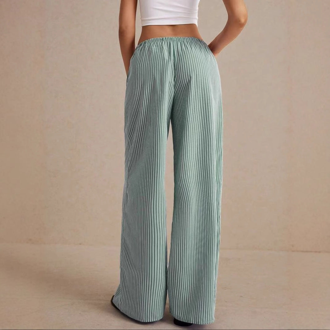 Elastic-Waist Lace-Up Straight-Leg Trousers