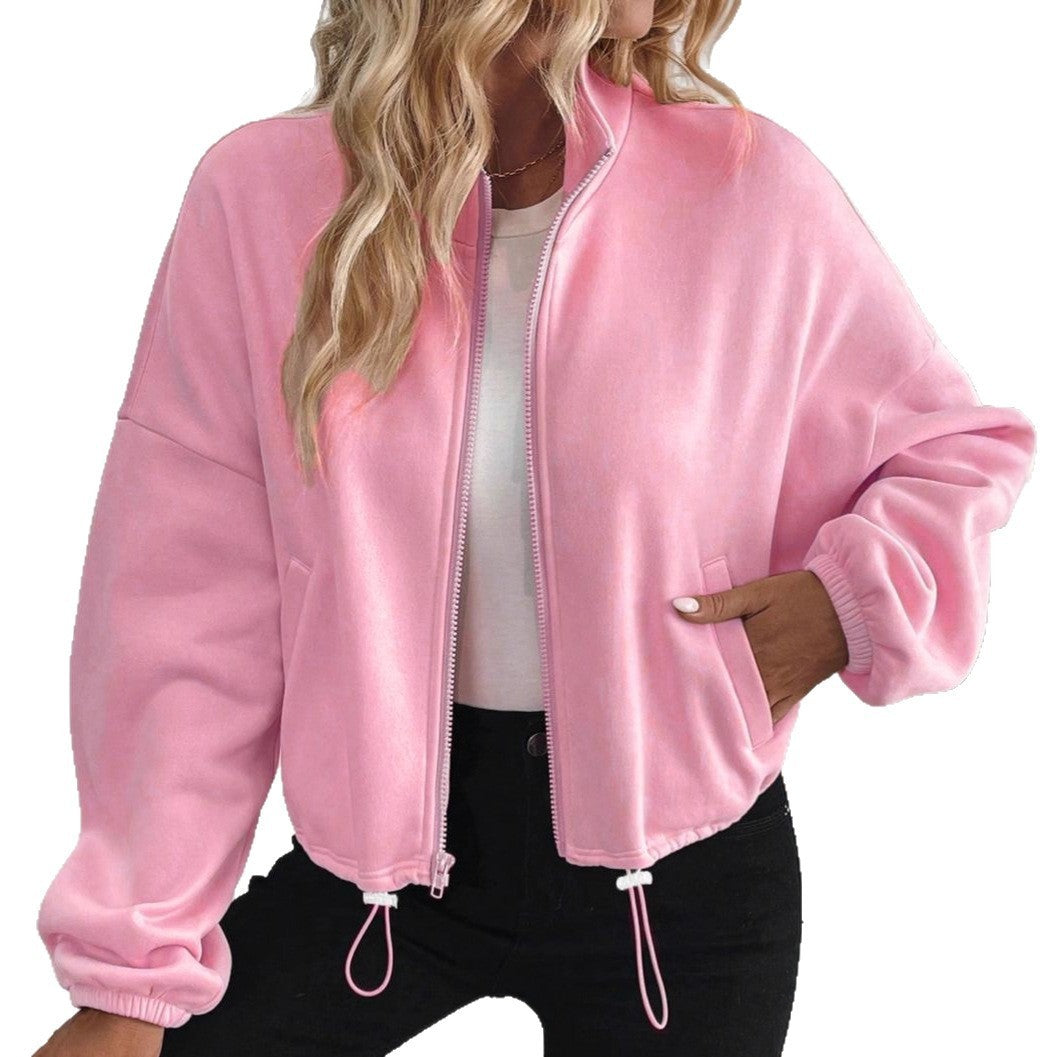 Women’s Plus Size Pink Cardigan – Long Sleeve Polyester Knit Sweater for Everyday Casual Wear