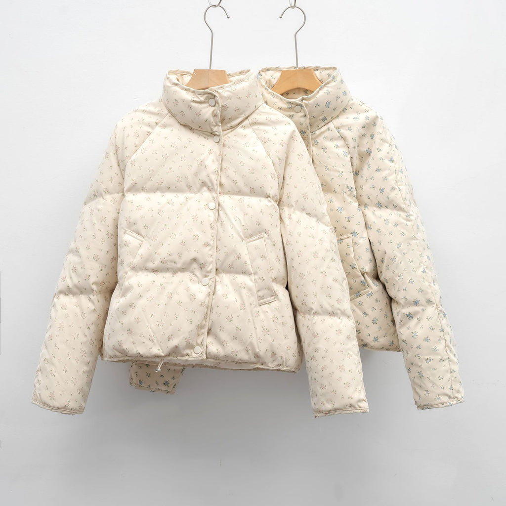Petite White Duck Down Jacket Short Floral Women