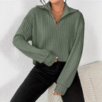 Women’s Classic Pullover Sweater – Soft Polyester Knit Top for Everyday Casual Wear