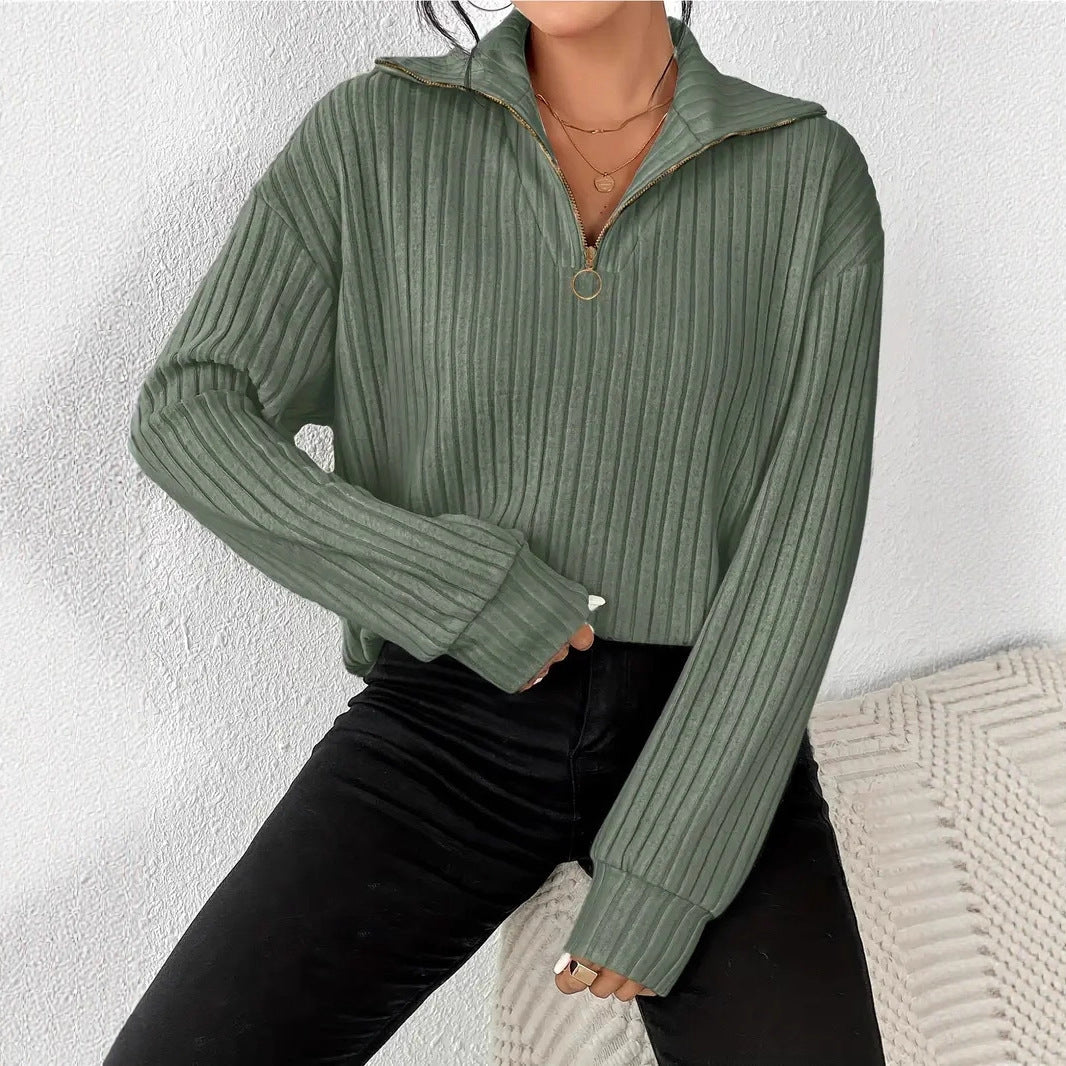 Women’s Classic Pullover Sweater – Soft Polyester Knit Top for Everyday Casual Wear