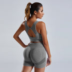 Women’s Fashion Nylon Bra & Shorts Set – Solid Color Seamless Loungewear