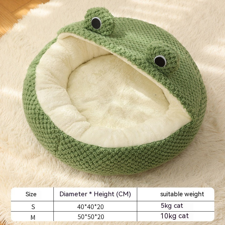 Cute Cartoon Frog Shape Pet Bed for Dogs and Cats - Soft Plush Cozy Sofa with Non-Slip Bottom