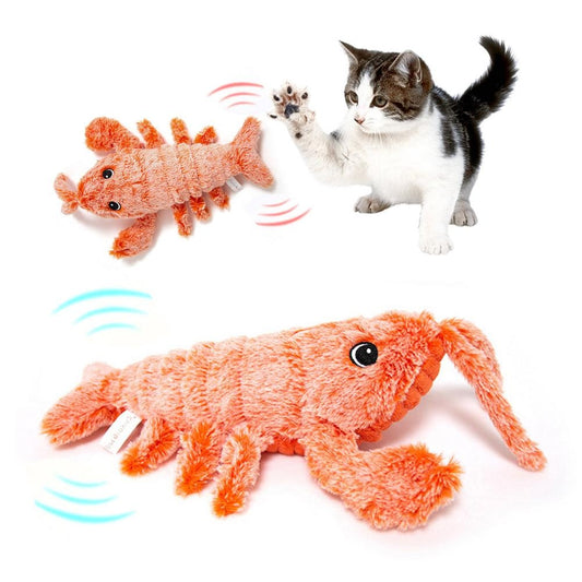 Interactive USB Rechargeable Jumping Lobster Plush Toy – Realistic Moving Cat Toy for Kids & Pets