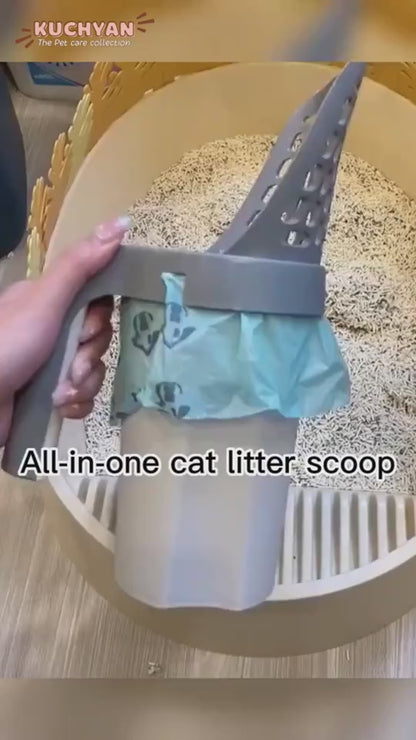 2-in-1 Foldable Litter Scooper for Cats and Dogs with Extra Bags, Easy One-Handed Waste Cleanup, Durable PP Material