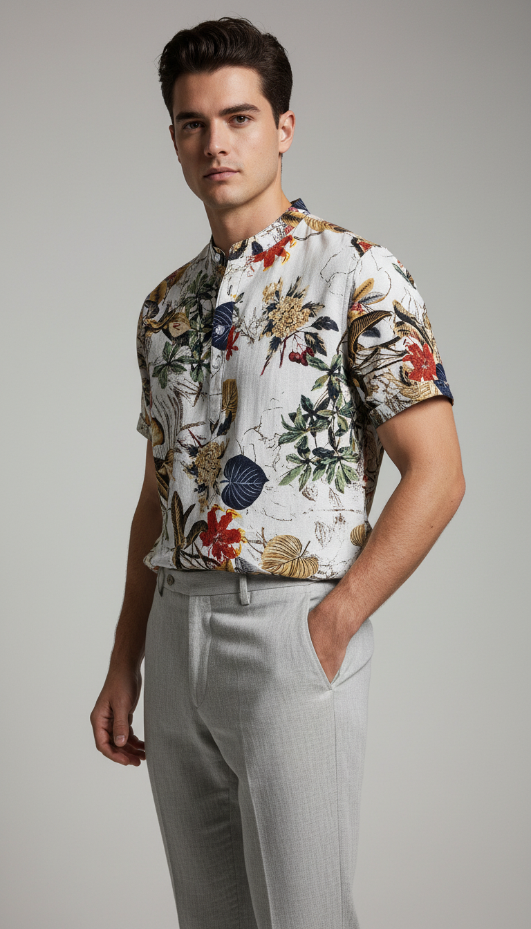 Slim-Fit Square-Collar Cardigan Shirt